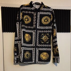 Elegant Black and Gold Chain Pattern Shirt
